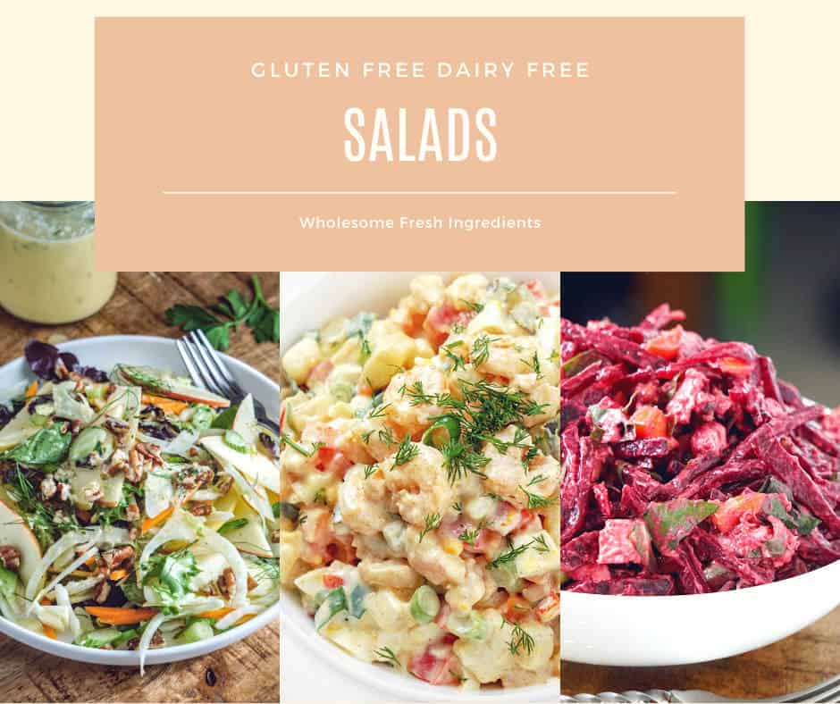 Healthy gluten and dairy free salads shown in the book.