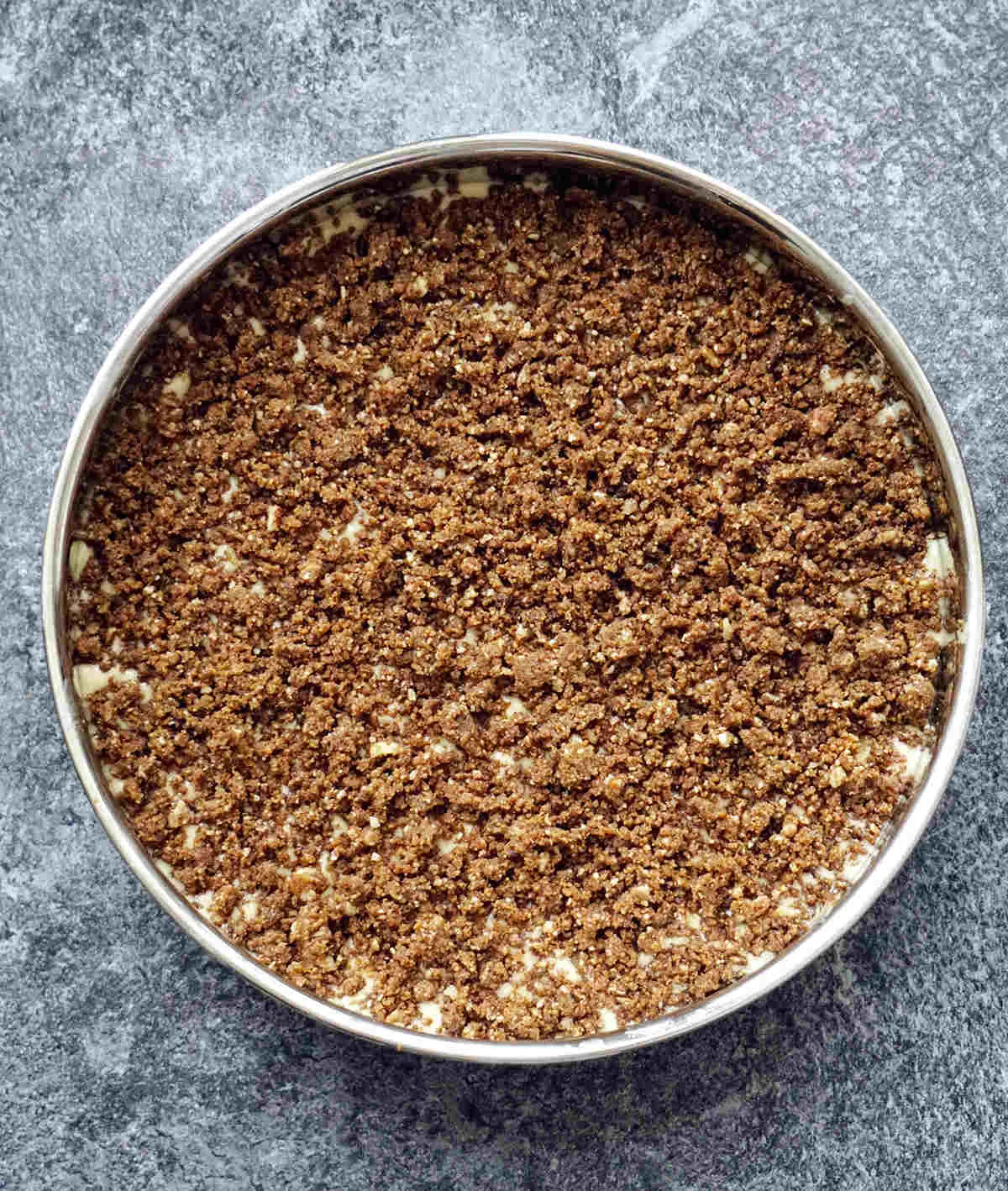 Coffee Cake Topped With Cinnamon Crumb Before Baking