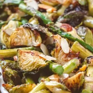 roasted brussels sprouts and asparagus feat image