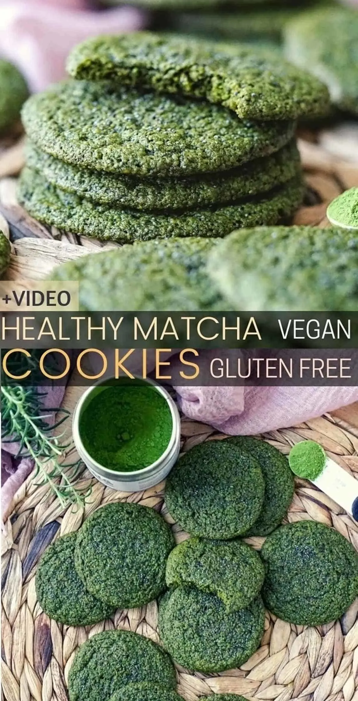 Healthy Matcha Cookies Recipe - Vegan Gluten Free Matcha cookies with oatmeal and seeds. 