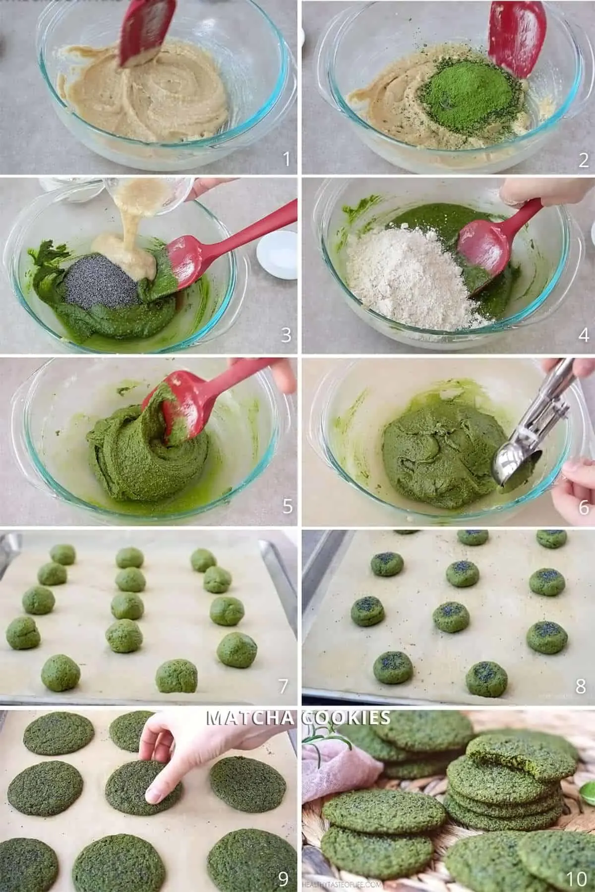 How to make healthy vegan matcha cookies with gluten free flour and without egg. How to make chewy matcha cookies and matcha oatmeal cookies without eggs and refined sugar. #matchacookies #vegan #glutenfree #healthy #recipe #video