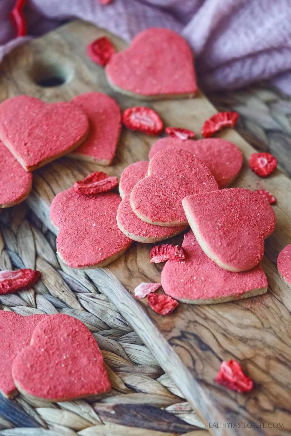 Gluten free vegan valentines cookies and freeze dried strawberry.