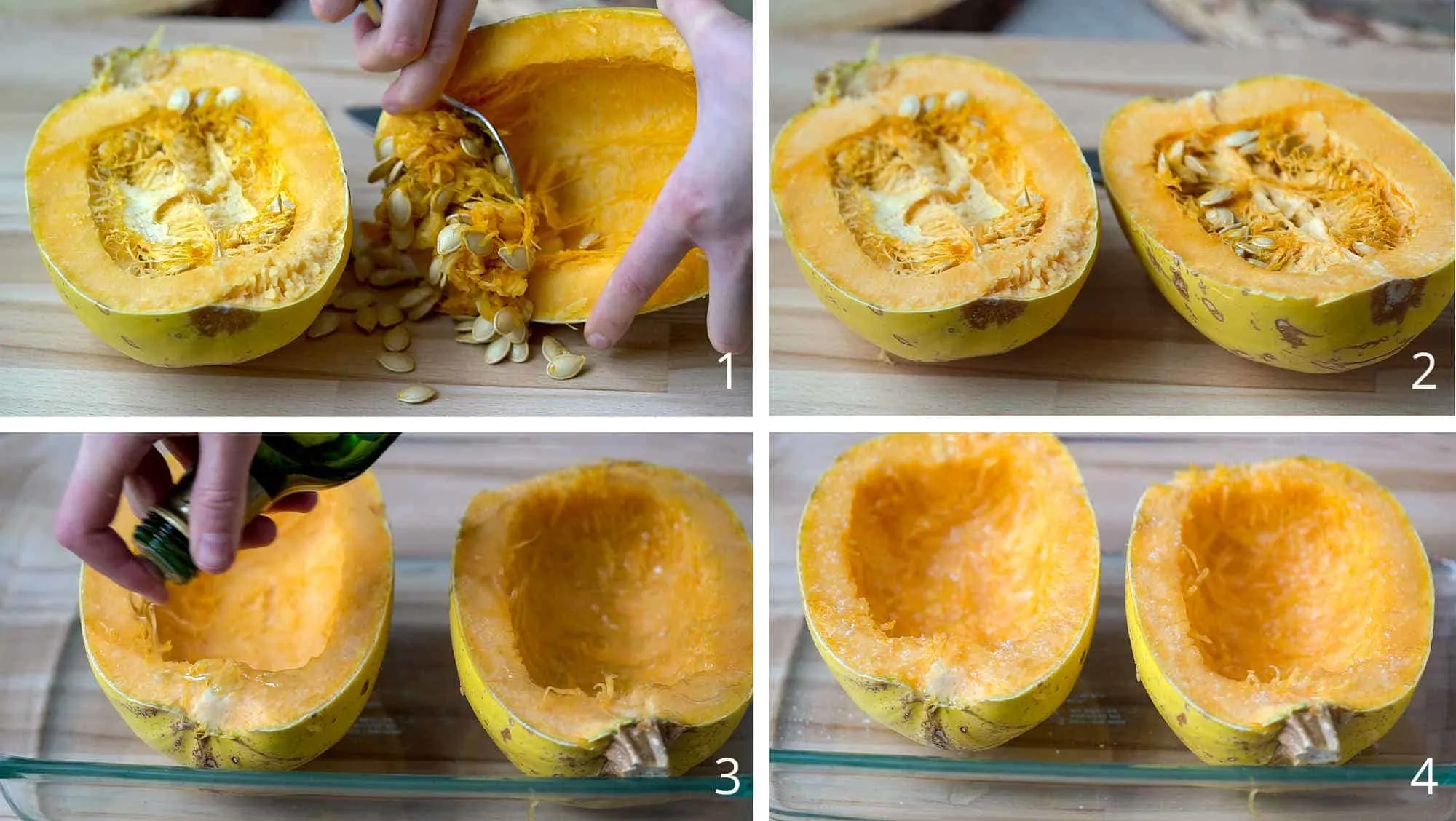 How to cut and prepare the spaghetti squash for oven baking