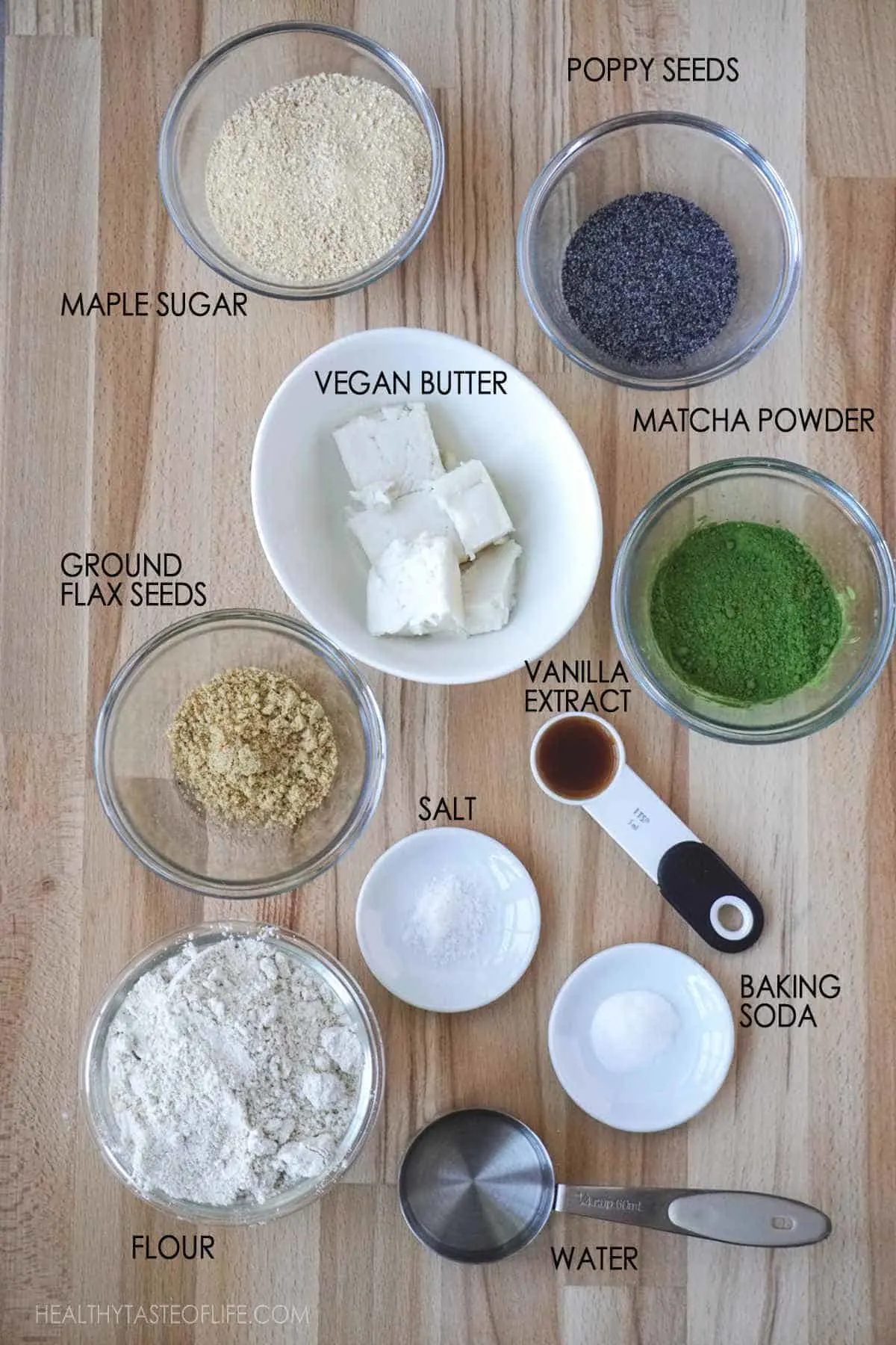 Ingredients for matcha cookies. How to make matcha cookies with matcha powder and vegan ingredients