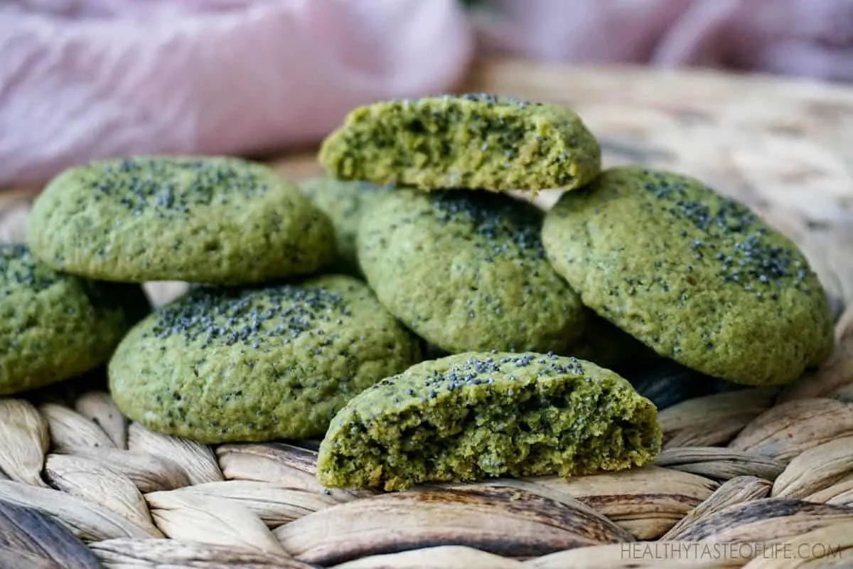 Soft fluffy matcha cookies - healthy, vegan gluten free recipe