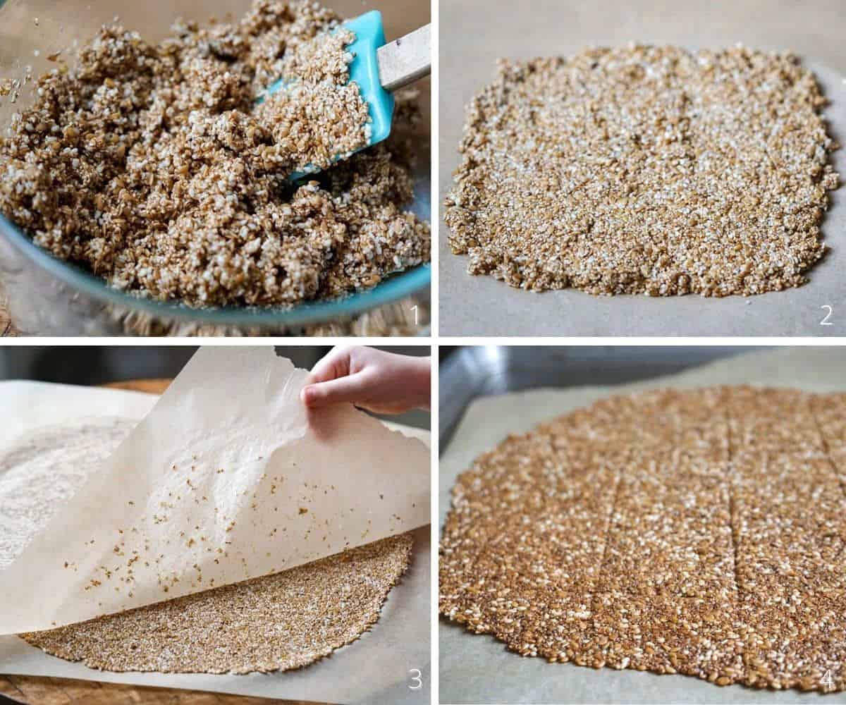 Instructions on how to make homemade seed crackers with puffed amaranth. Easy gluten free crackers.