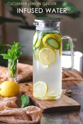 Cucumber lemon ginger water recipe.