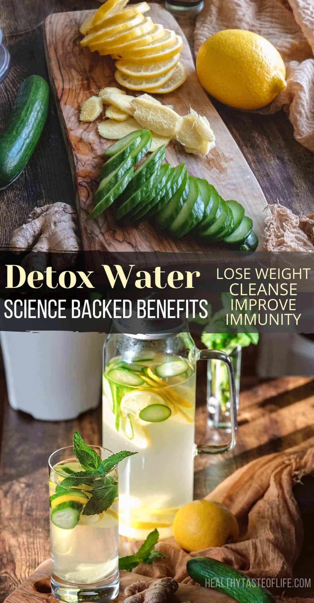 Cucumber lemon ginger water for hydration and detox. This cucumber lemon ginger water is excellent for quenching your thirst in a healthier way plus it promotes hydration, supports weight loss, aids digestion, helps improve your immune system and skin appearance. A healthy detox water with cucumber lemon and ginger to add to your morning routine. #detoxwater #cucumberwater #lemonwater #gingerwater #weightloss #detoxwaterrecipes #ginger #cucumber #lemon #weightloss #healthy