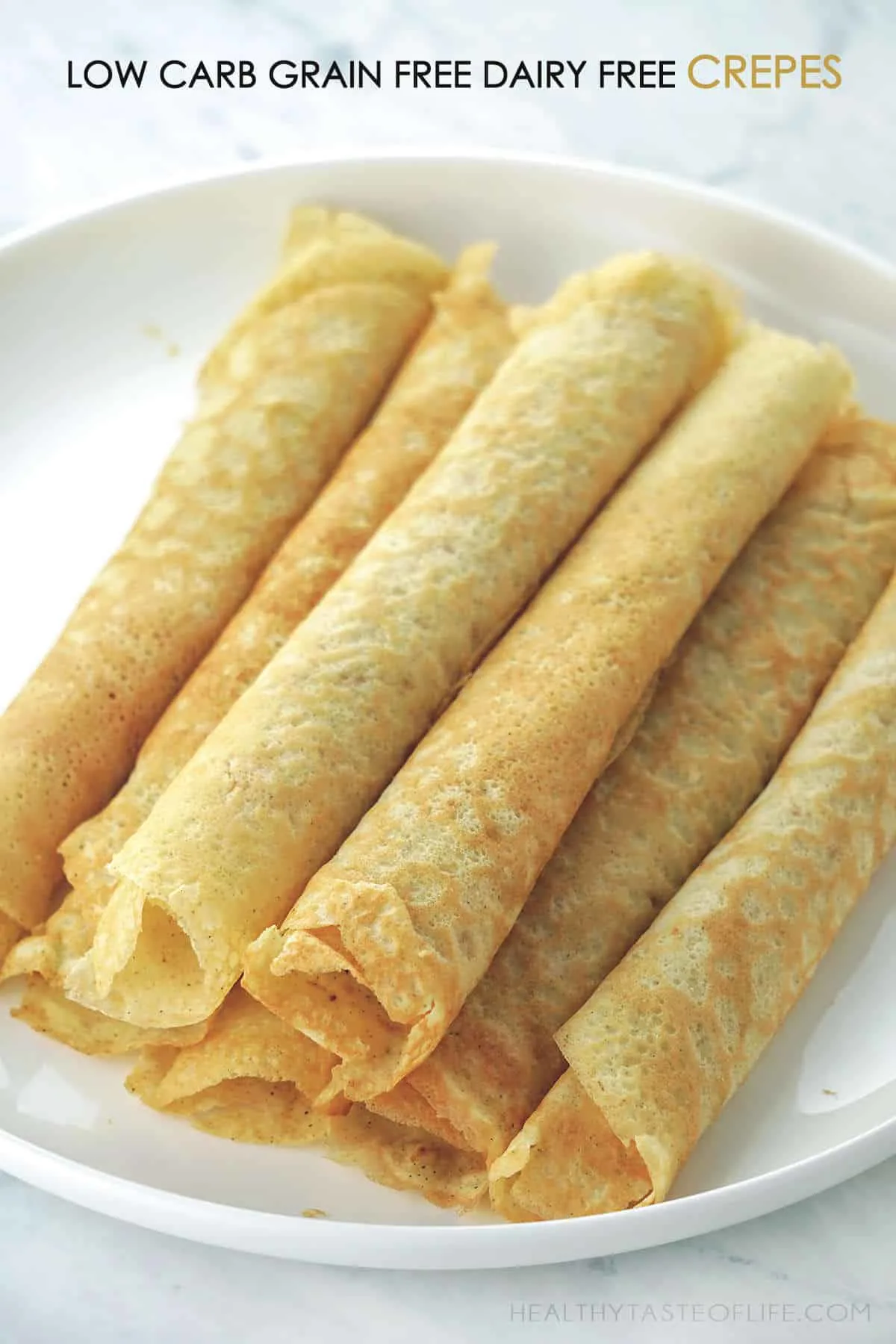 Keto Low carb grain free crepes with almond flour and banana flour, also dairy free gluten free and paleo friendly.