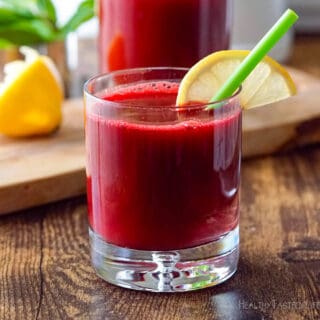 Beet juice in a glass.