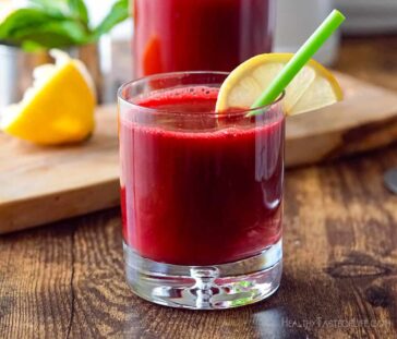 Beet juice in a glass.