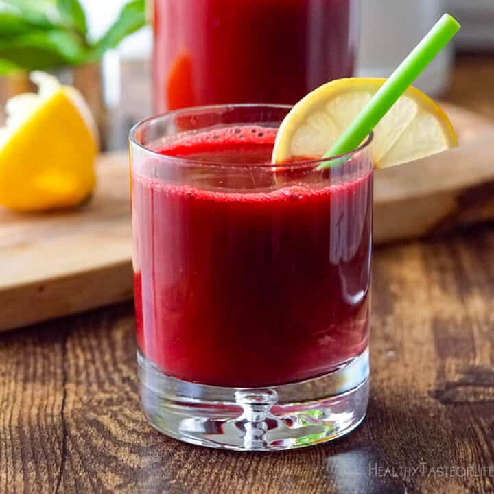 Beet juice in a glass.