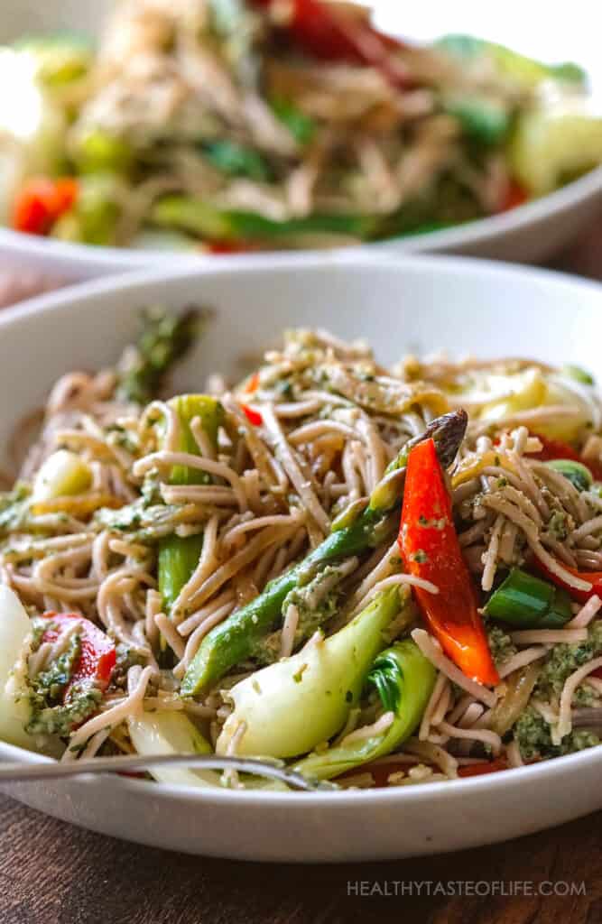Gluten Free Stir Fried Soba Noodles With Pesto Healthy Taste Of Life