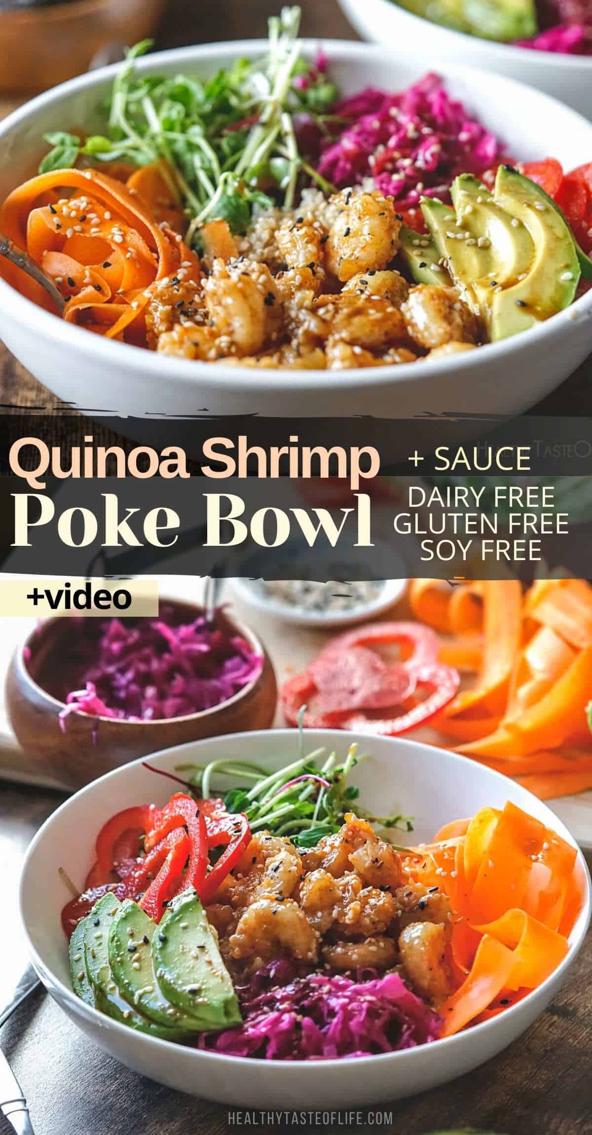 Shrimp quinoa poke bowl recipe.