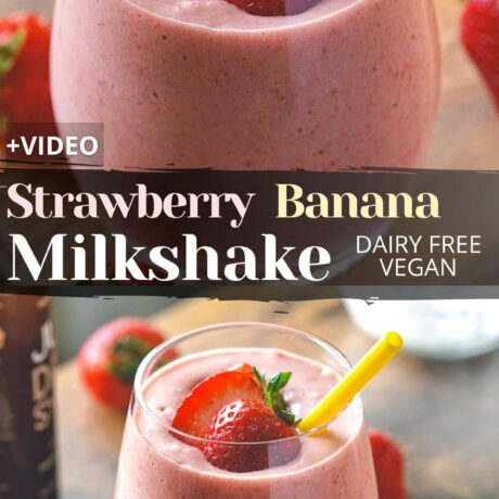 Strawberry banana milkshake dairy free vegan recipe