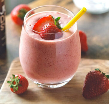 Vegan strawberry banana milkshake