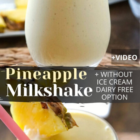 pineapple milk shake with coconut in a glass.