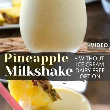 pineapple milk shake with coconut in a glass.