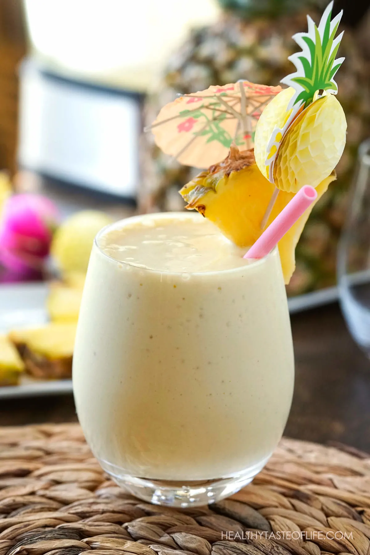Coconut Milkshake With Pineapple Wedge decorated like pina colada.