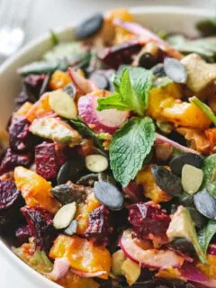 roasted pumpkin and beetroot salad and dressing