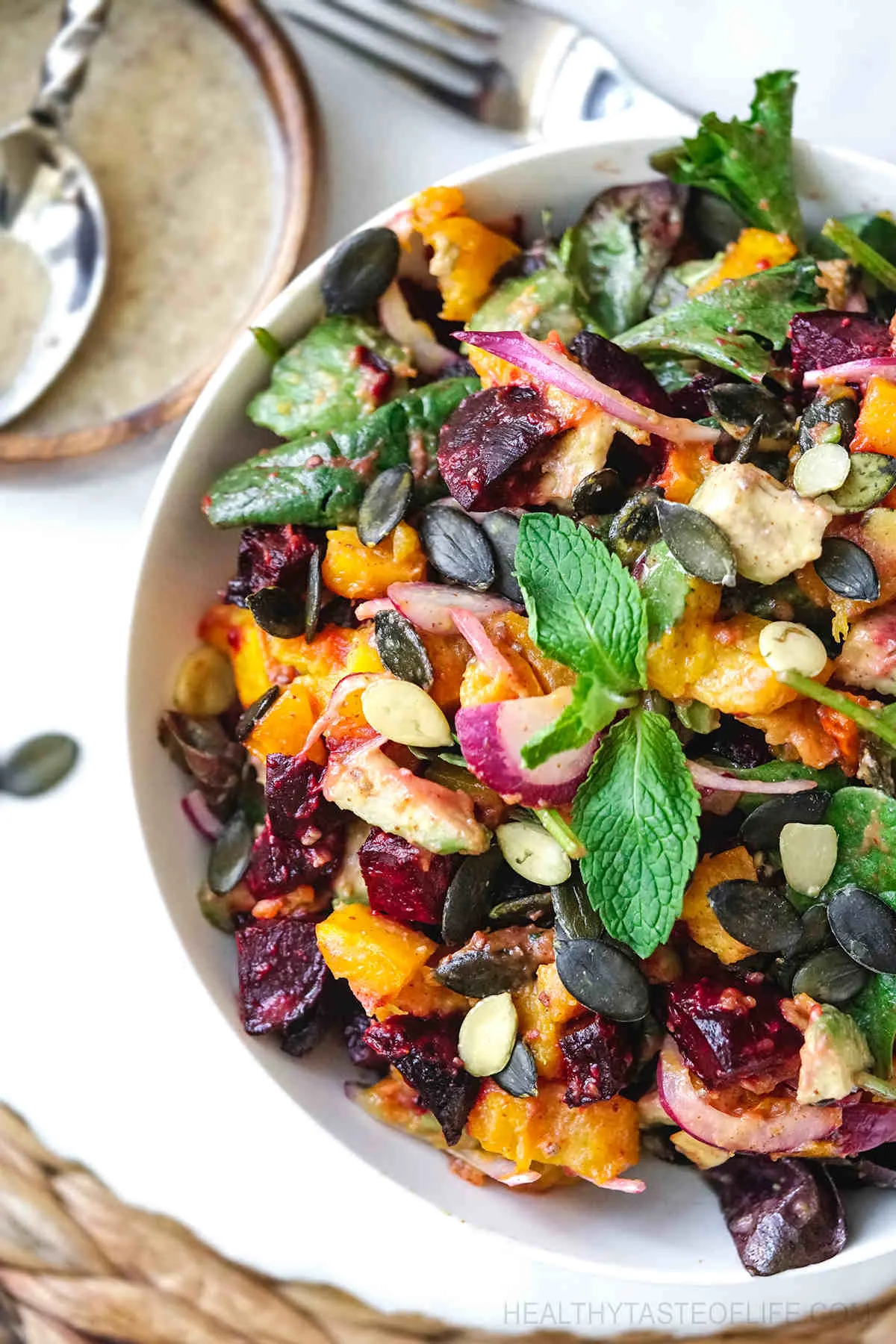 Beetroot and pumpkin salad recipe and dressing (vegan and gluten free).