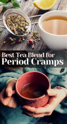 A blend of tea for period / menstrual cramps (period pain) that helps relax the blood vessels and ease the contractions while preventing excessive bleeding and providing nourishment with essential vitamins & minerals. For best effect, start drinking this tea for period cramps a few days before your menstruation arrives. The best tea for period cramps. #periodcramps #naturalremedies #periodtea #period #tea #cramps #periodpain #periodtips #periodcrampsrelief #periodremedies