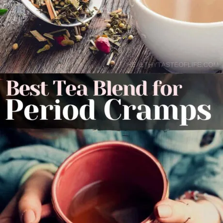 A blend of tea for period / menstrual cramps (period pain) that helps relax the blood vessels and ease the contractions while preventing excessive bleeding and providing nourishment with essential vitamins & minerals. For best effect, start drinking this tea for period cramps a few days before your menstruation arrives. The best tea for period cramps. #periodcramps #naturalremedies #periodtea #period #tea #cramps #periodpain #periodtips #periodcrampsrelief #periodremedies