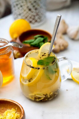 lemon honey ginger garlic drink tea for flu