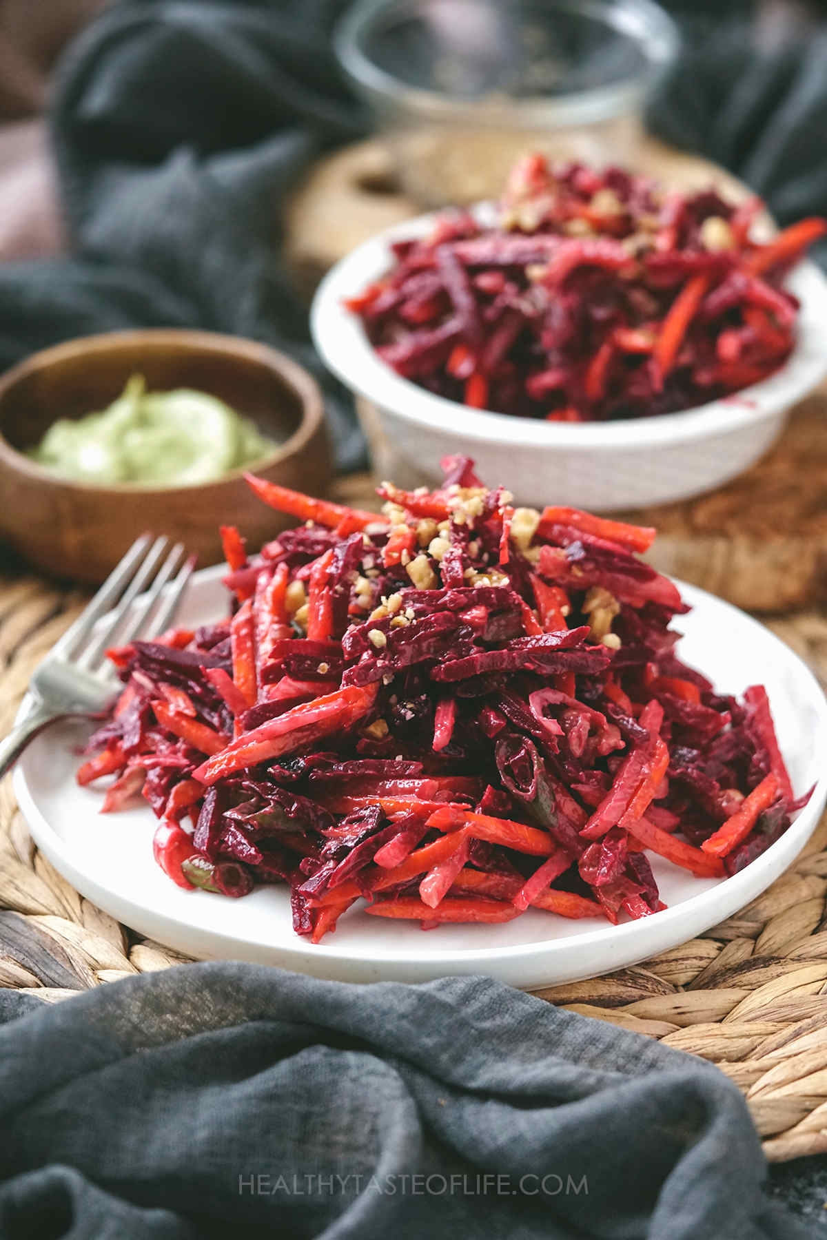 Beetroot carrot salad on a plate.