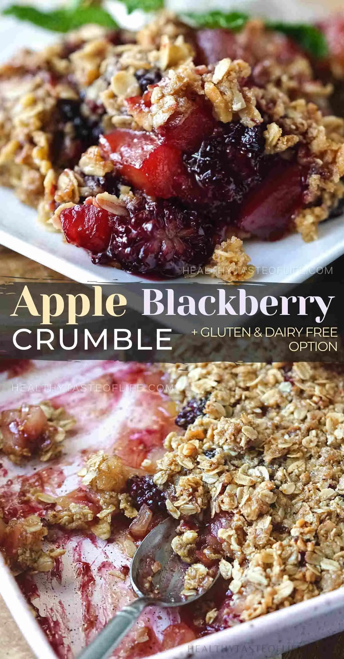 This blackberry and apple crumble recipe features freshly baked apples and blackberries topped with a crisp buttery oat crumble topping making an amazing easy blackberry dessert for your guests. Serve the apple and blackberry crumble warm as it is or cold. Customize the apple blackberry crumble with healthy ingredients and make it vegan or gluten free. #appleandblackberrycrumble #blackberryandapplecrumble #appleblackberrycrumble #appleblackberrycrisp #blackberryapplecrisp