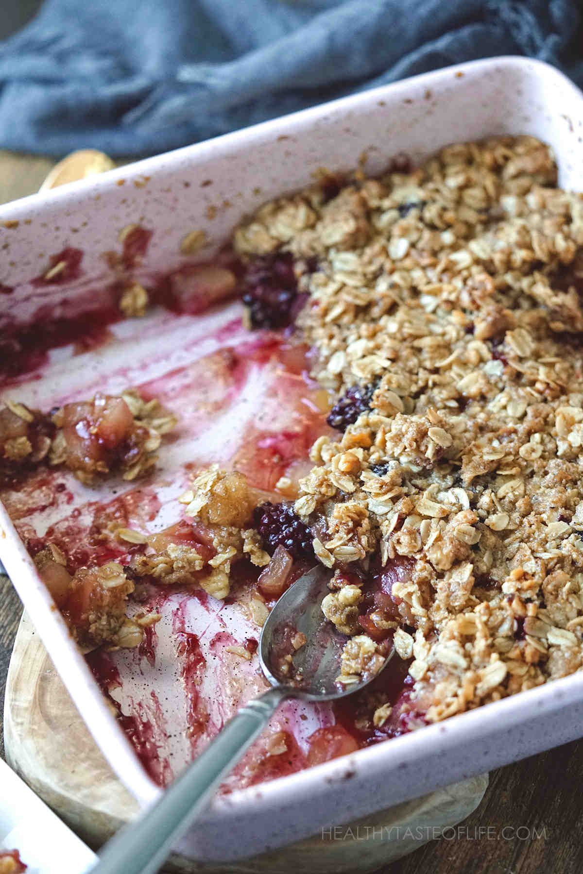 Serving the apple & blackberry crumble.