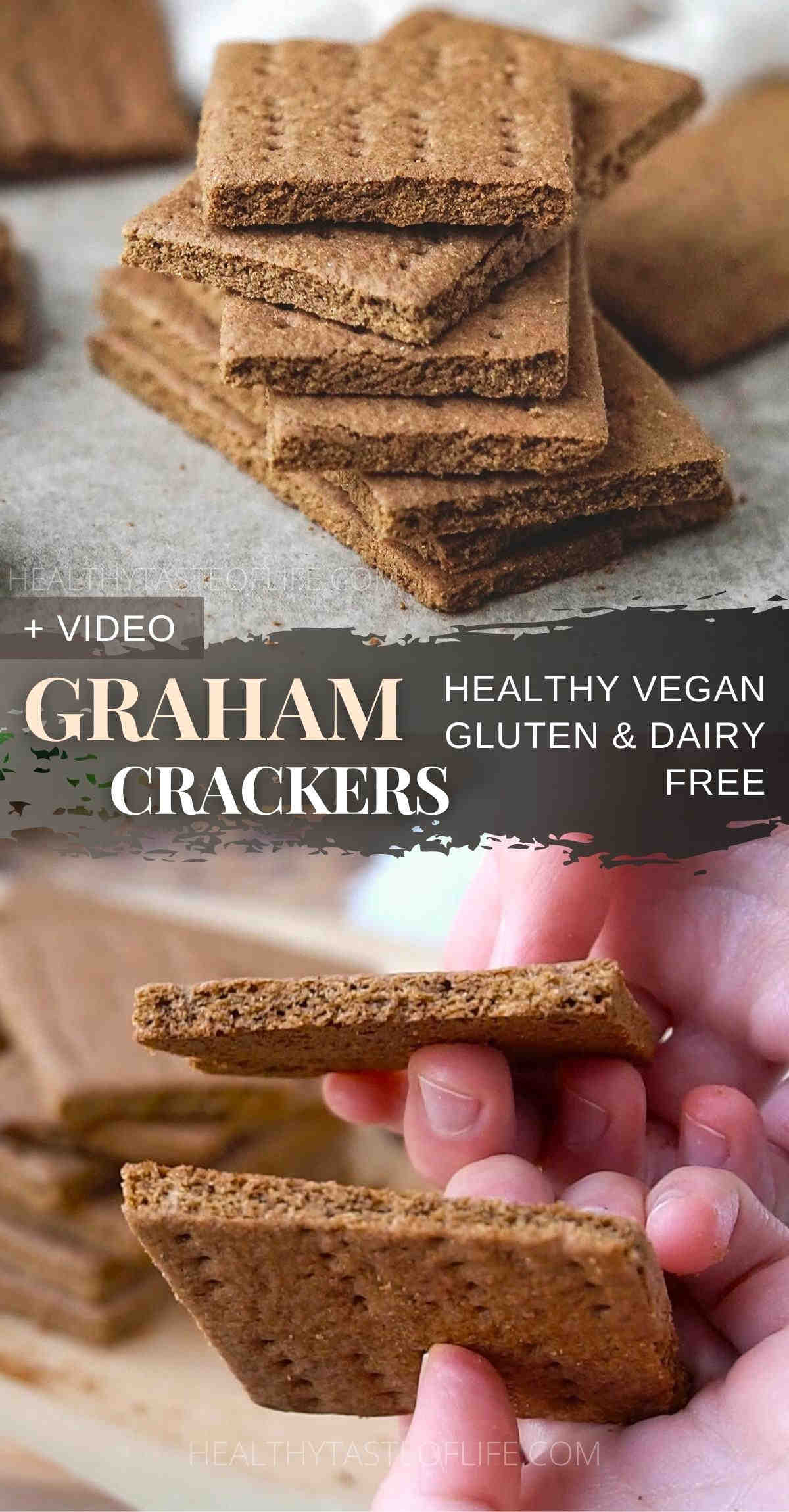 Gluten free dairy free graham crackers with teff flour, crisp graham cracker alternative with maple & cinnamon flavor. A recipe with teff flour that yields perfect gluten free graham crackers. These teff crackers taste similar to vegan graham crackers and are also soy free, egg free, dairy free, refined sugar free. There's no honey and still, you'll get tasty kid friendly gluten free graham crackers! #vegangrahamcrackers #dairyfreegrahamcrackers #teffcrackers #glutenfreegrahamcrackers