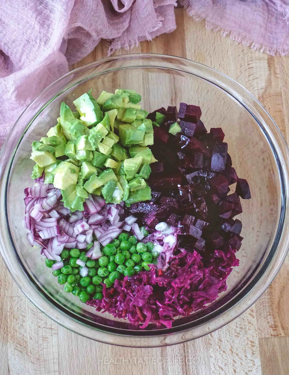 Combine the ingredients for Russian Vinaigrette Salad.