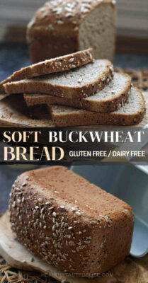 A healthy recipe for buckwheat bread made with buckwheat flour and a mix of other gluten free flours. To make this buckwheat flour bread soft and pliable you’ll need yeast, egg and natural plant based thickeners. There is no kneading involved and the hydrated dough offer large air pockets in the crumb. Enjoy your buckwheat bread in a sandwich, toasted or save for later by freezing. #buckwheatbread #glutenfreebread #buckwheatflour #buckwheatflourbread #glutenfreebreadrecipe