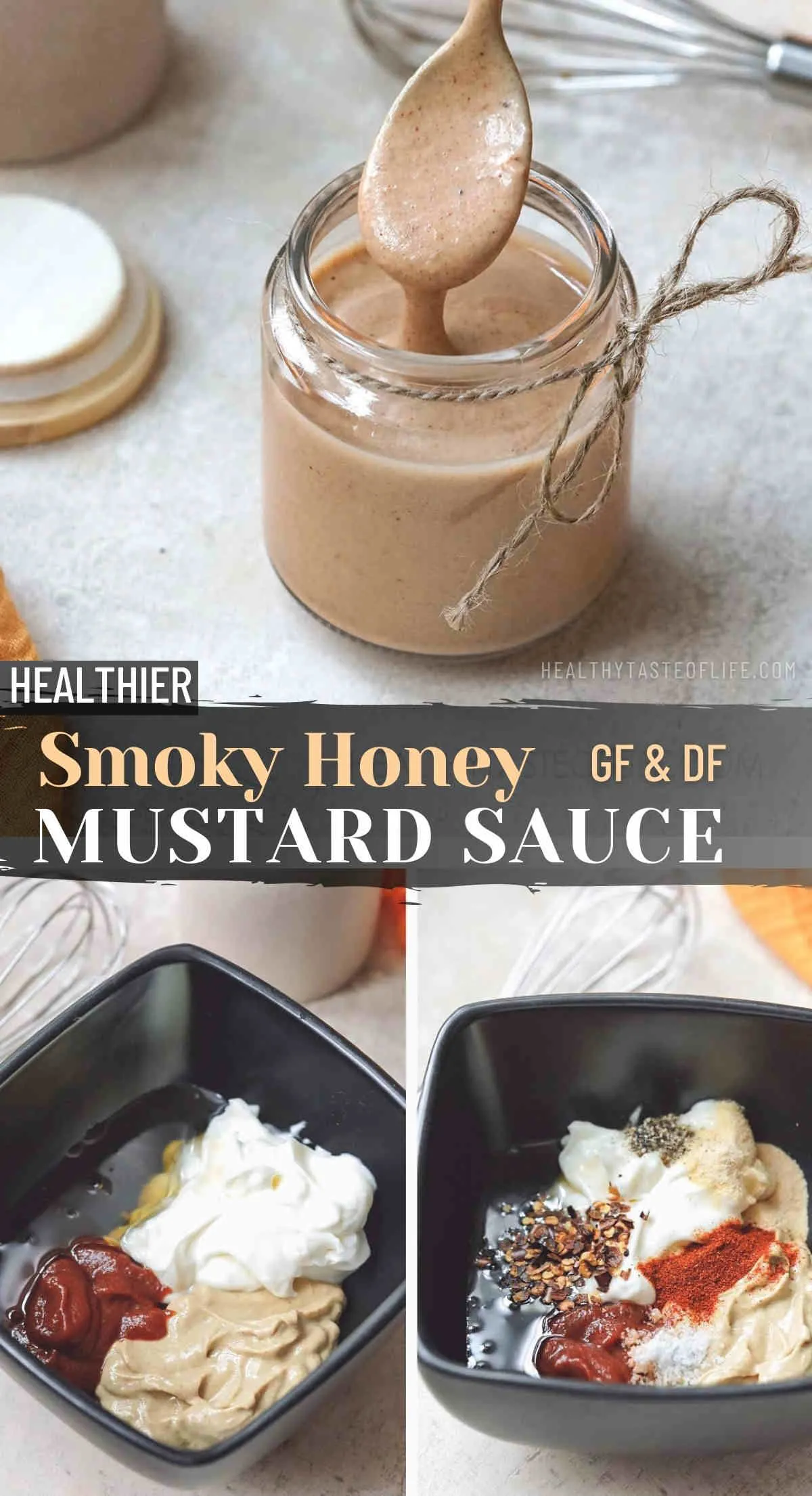 This smoky honey mustard sauce is a great way to add some flavor to your food. The sauce can be used on anything from chicken to vegetables. The best part about this smoky honey mustard sauce recipe is naturally dairy free, very easy to make and requires only a few minutes. Vegan option available as well! #honeymustard #smokyhoneymustard #mustardsauce #honeymustardrecipe