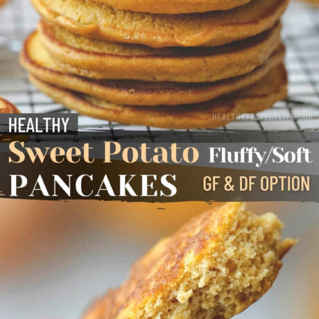 Looking for a delicious and easy-to-make sweet potato pancake recipe? This simple recipe for sweet potato pancake requires just one bowl and yields fluffy, flavorful pancakes with nutritional benefits. Easily make them gluten free and dairy free. These sweet potato pancakes are a delicious twist on the classic breakfast dish, make a double batch to freeze for later! #sweetpotatopancakes #healthypancakes #breakfastrecipe #pancakes #easy #healthy #cleaneating