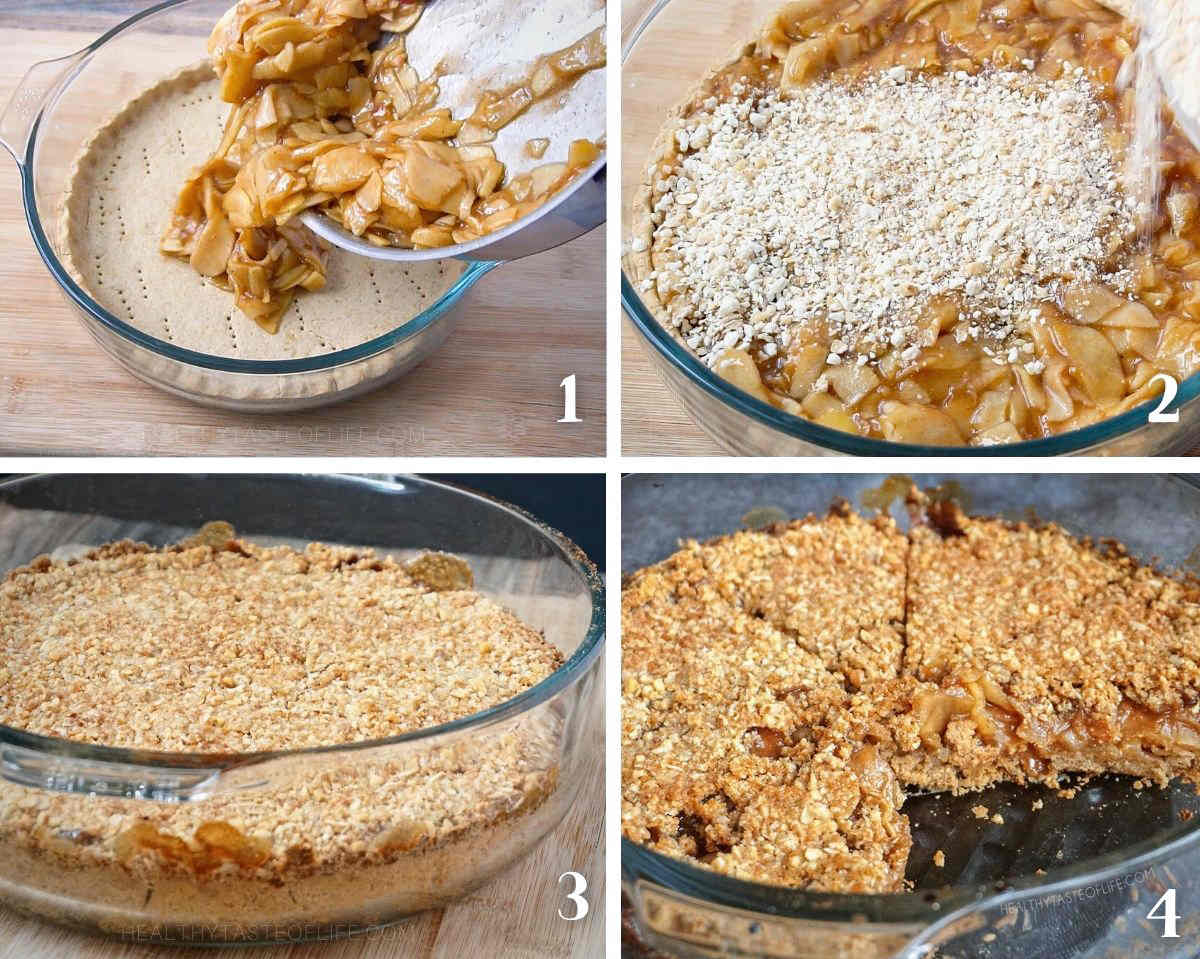 How to assemble the vegan gluten free apple pie with crumble topping.
