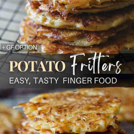 Simple yet flavorful potato fritters recipe made from freshly grated potatoes bound together with flour and eggs, and elevated with special seasoning. Shallow-fried to achieve an irresistible crispy golden-brown texture, these potato fritters are the perfect vegetarian side dish or pairing for a wholesome meal. Discover why these healthy potato patties are one of the most popular recipes now! #potatofritters #potato #fritters #patties #potatocakes #recipe #fingerfood