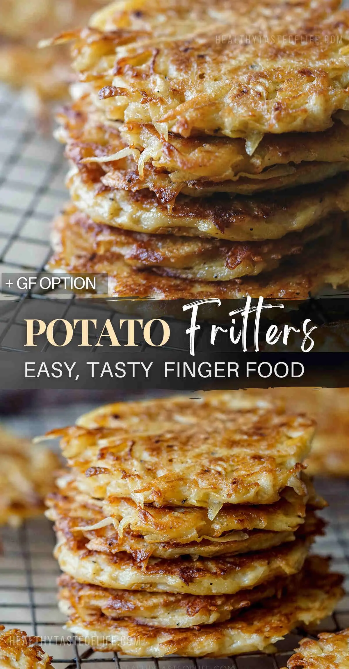 Simple yet flavorful potato fritters recipe made from freshly grated potatoes bound together with flour and eggs, and elevated with special seasoning. Shallow-fried to achieve an irresistible crispy golden-brown texture, these potato fritters are the perfect vegetarian side dish or pairing for a wholesome meal. Discover why these healthy potato patties are one of the most popular recipes now! #potatofritters #potato #fritters #patties #potatocakes #recipe #fingerfood