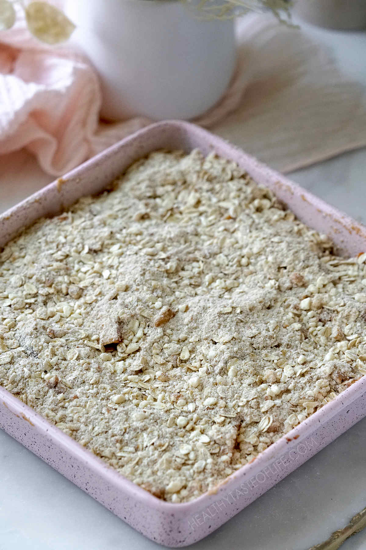 Oat crumble topping used for crisps and crumble recipes.  Just sprinkle this oat topping on any crumble.