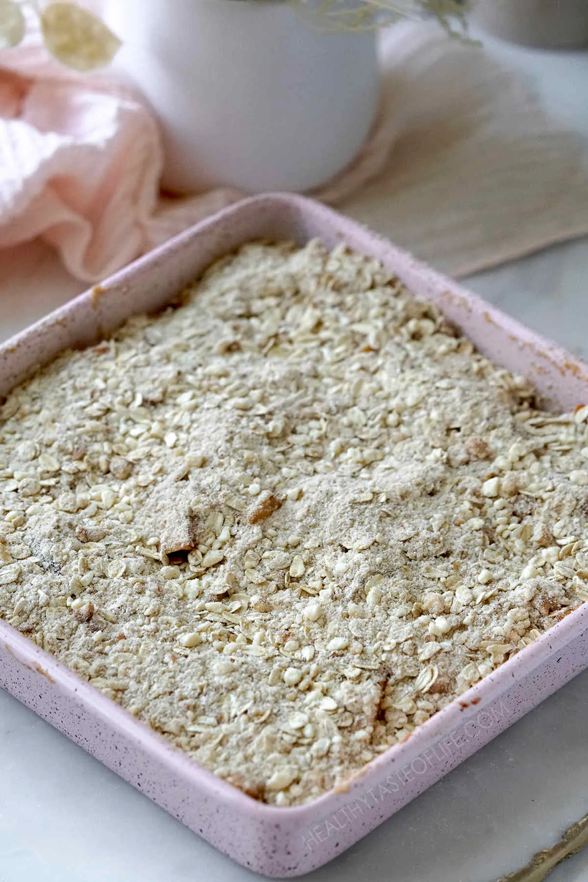 Oat crumble topping used for crisps and crumble recipes.  Just sprinkle this oat topping on any crumble.