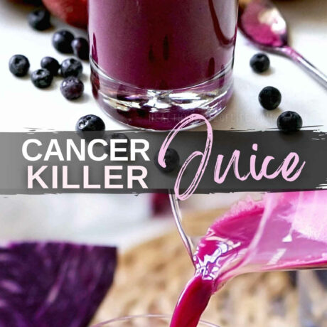 A potent juice recipe for your health with anti-cancer properties. The ingredients of this cancer killer juice are extra rich in antioxidant and anti-inflammatory nutrients and vitamins. The best cancer fighting juice you can make to improve your health along other treatments. #anticancer #cancer #juice #recipe #cancerkiller #health