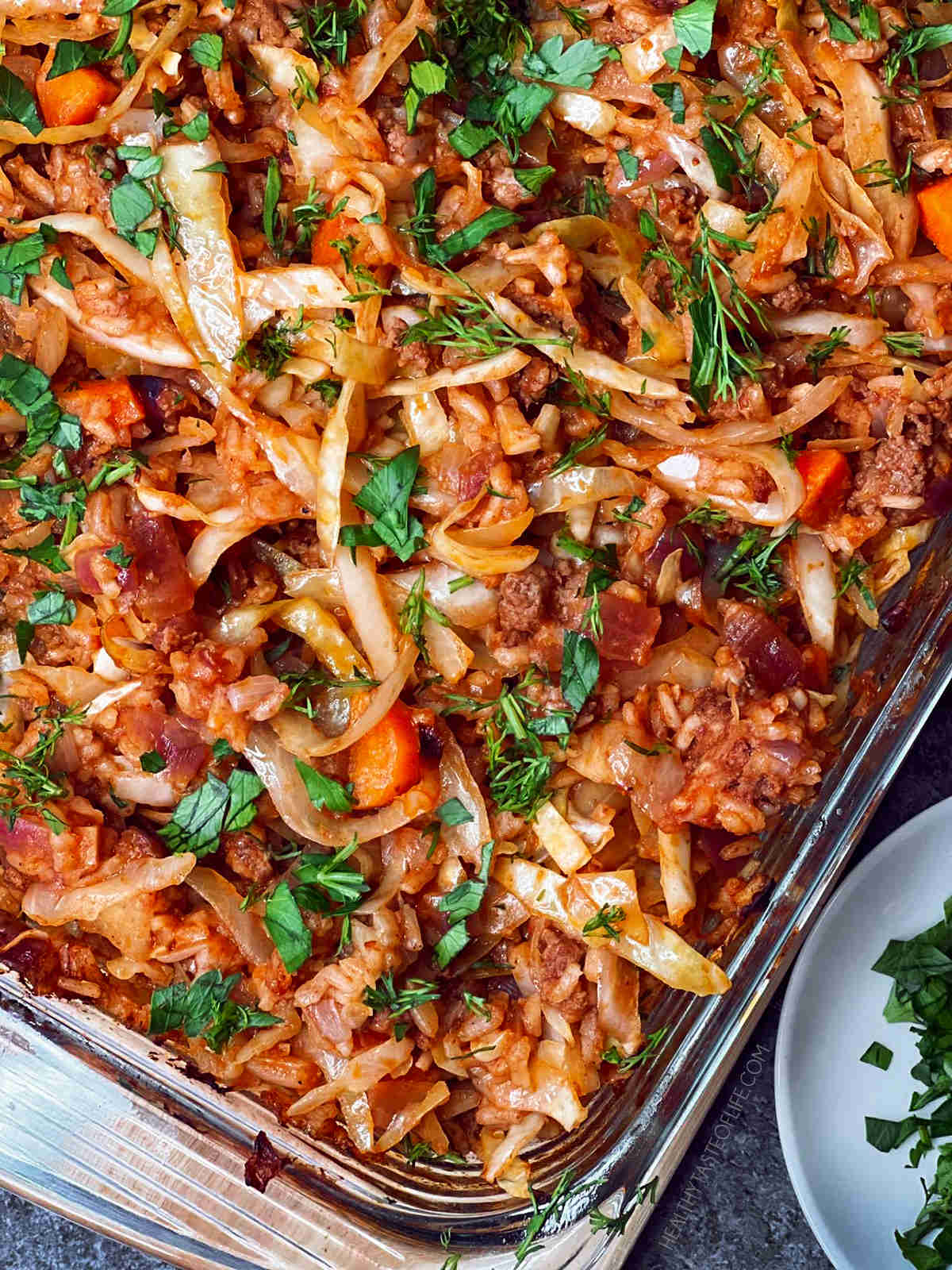 Lazy man cabbage roll casserole baked in the oven - unstuffed cabbage rolls recipe.