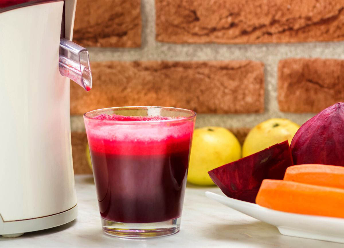 Beet juice made with a juicer.