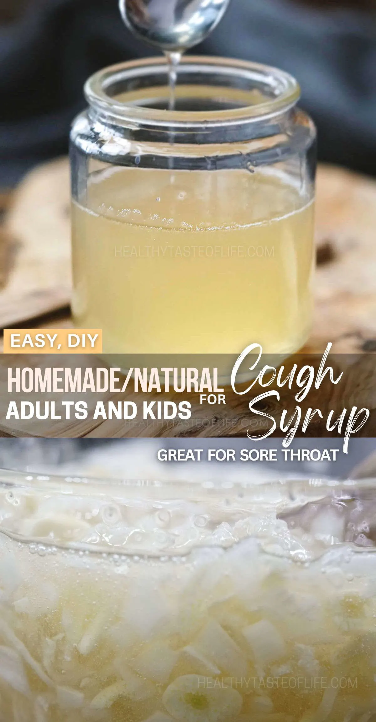An effective homemade cough syrup, great for a sore throat too. Making this homemade cough syrup recipe is simple and easy. This natural diy cough syrup combines honey, onion, garlic and black radish – it relieves the cold symptoms and cough naturally. This natural syrup for cough is great for all ages! Small children above 12 months can have it.
