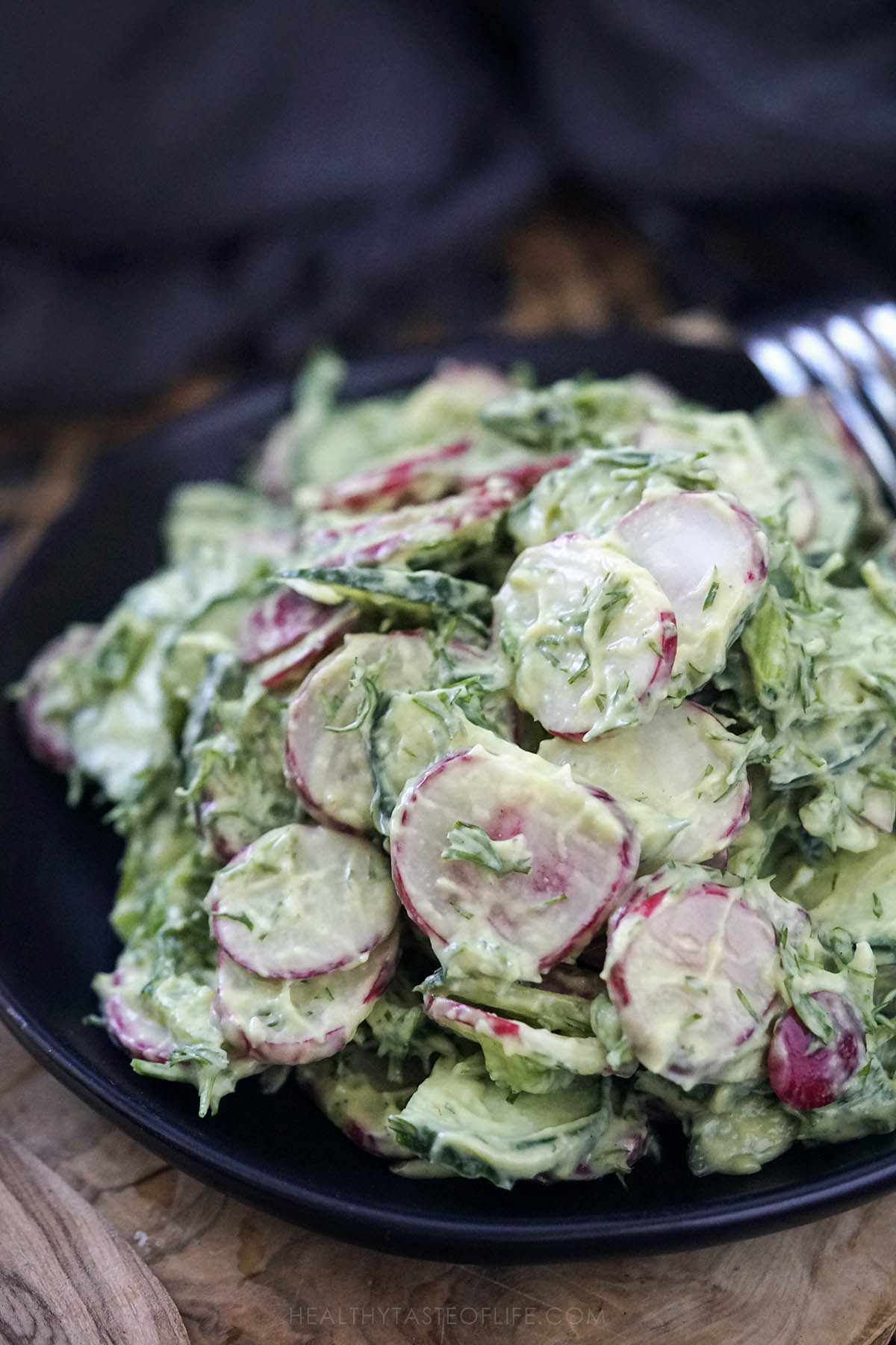 Healthy creamy radish cucumber salad