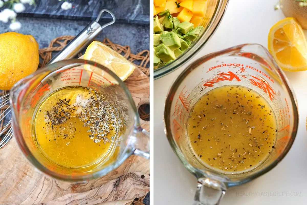 Steps HOW to make lemon honey vinaigrette dressing for mango cucumber salad.