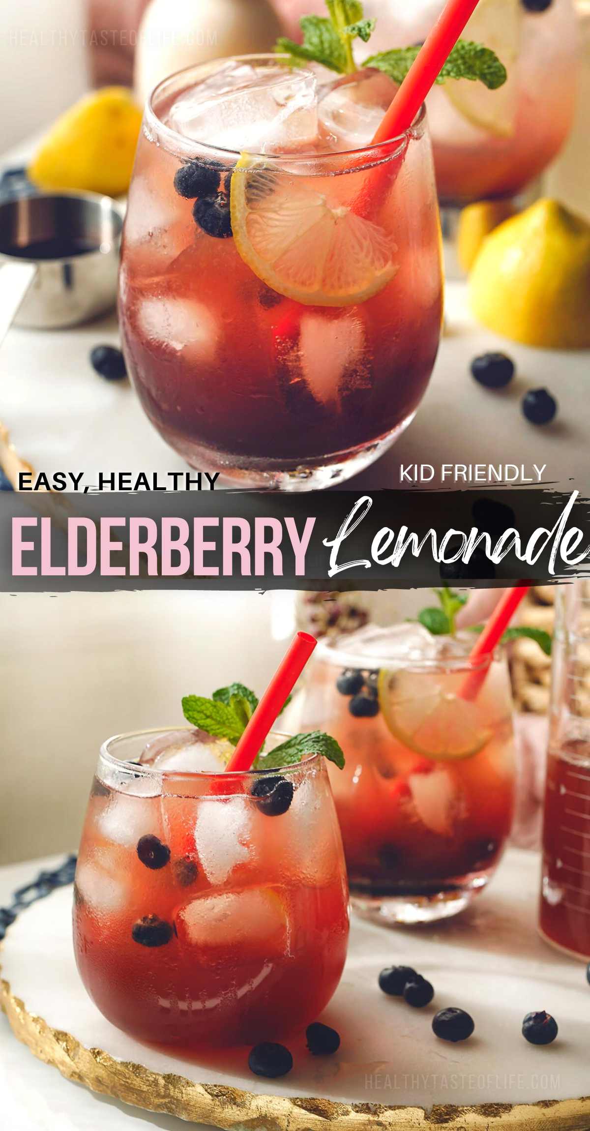 Unlock the refreshing taste of summer with this homemade Elderberry Lemonade! This elderberry drink is bursting with a unique sweet-tart flavor, the perfect balance of fruity elderberries and zesty lemons. Add the elderberry syrup layer-by-layer or mix it all in for a full burst of flavor. Try the elderberry lemonade recipe now and taste the difference! #ElderberryLemonade #SummerDrinks #HomemadeLemonade #RefreshingRecipes #elderberryrecipe