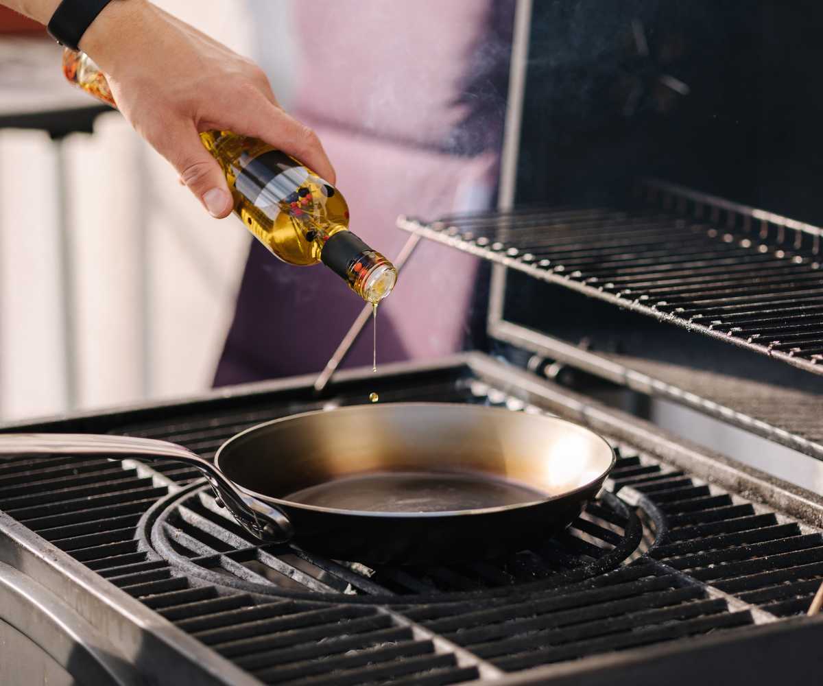 carbon steel pan on the grill