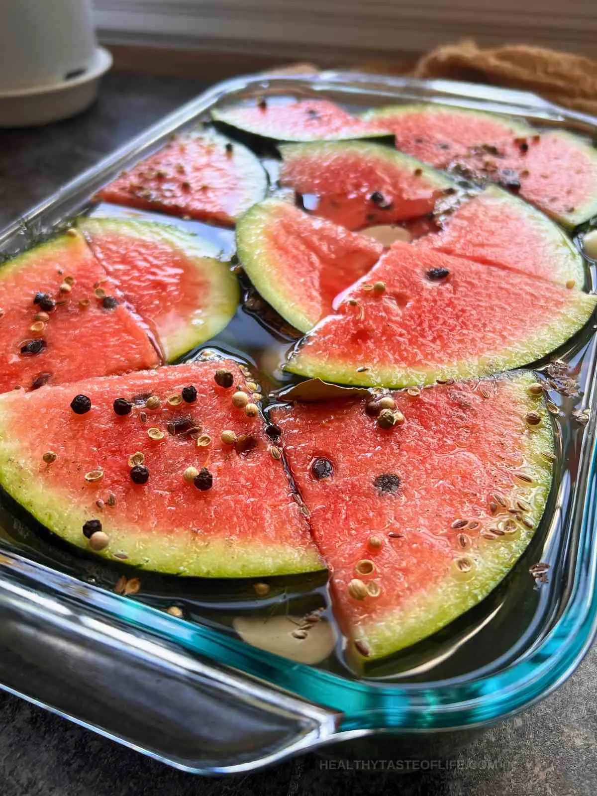 Watermelon covered in brine.